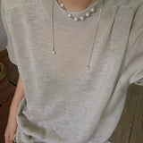 Multi-Wear Styles Adjustable Sliding Freshwater Pearl Smile Long Necklace - floysun