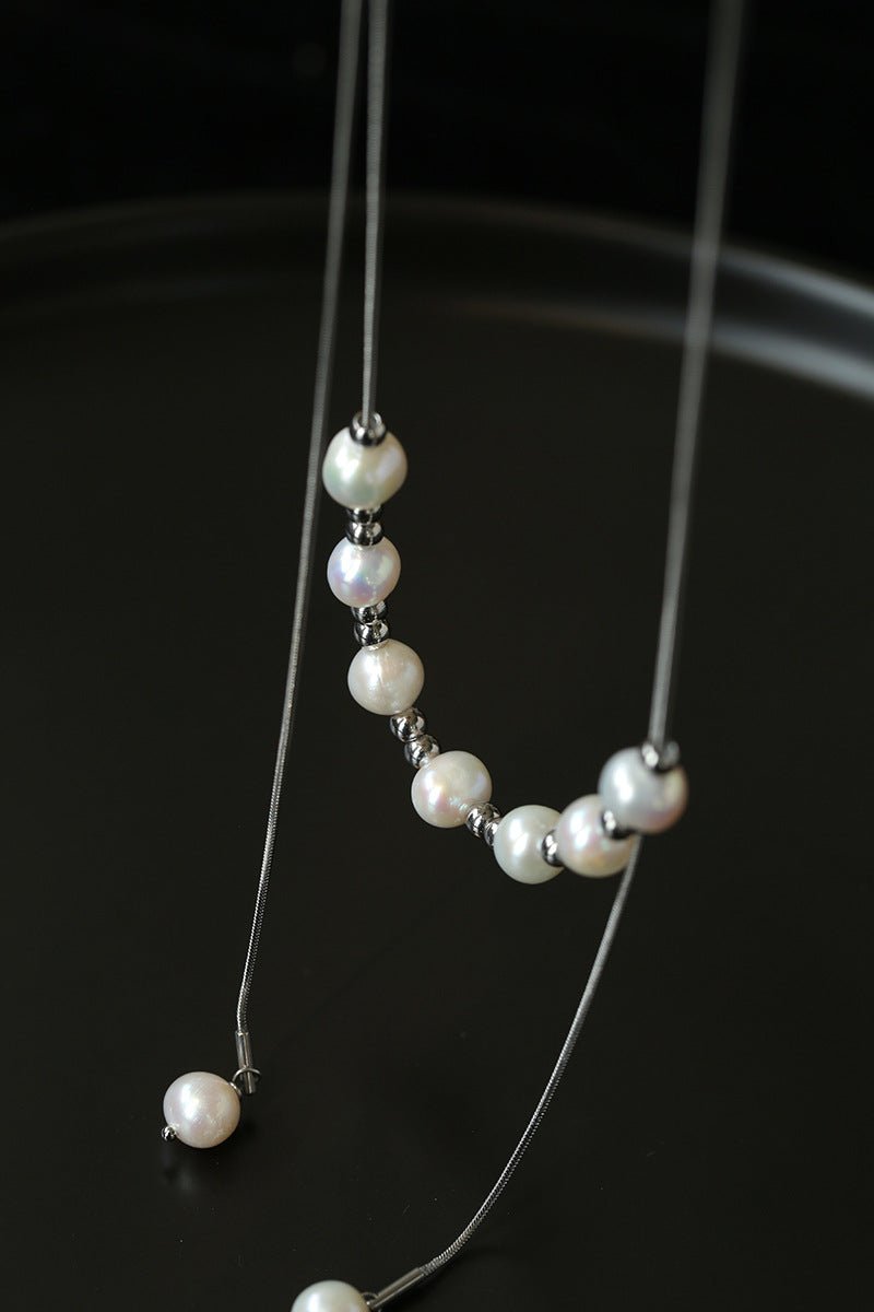 Multi-Wear Styles Adjustable Sliding Freshwater Pearl Smile Long Necklace - floysun
