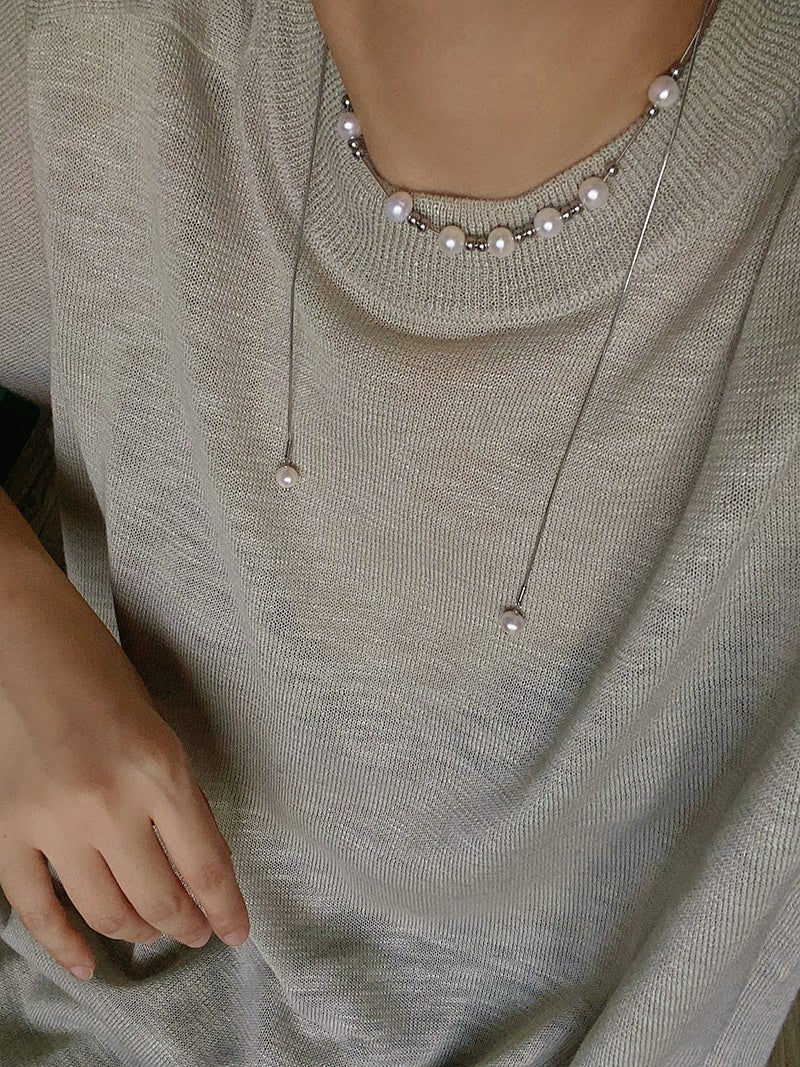 Multi-Wear Styles Adjustable Sliding Freshwater Pearl Smile Long Necklace - floysun