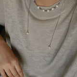 Multi-Wear Styles Adjustable Sliding Freshwater Pearl Smile Long Necklace - floysun