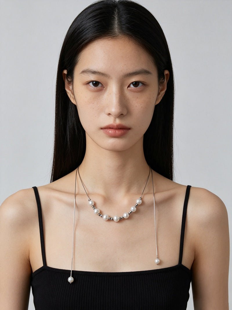Multi-Wear Styles Adjustable Sliding Freshwater Pearl Smile Long Necklace - floysun
