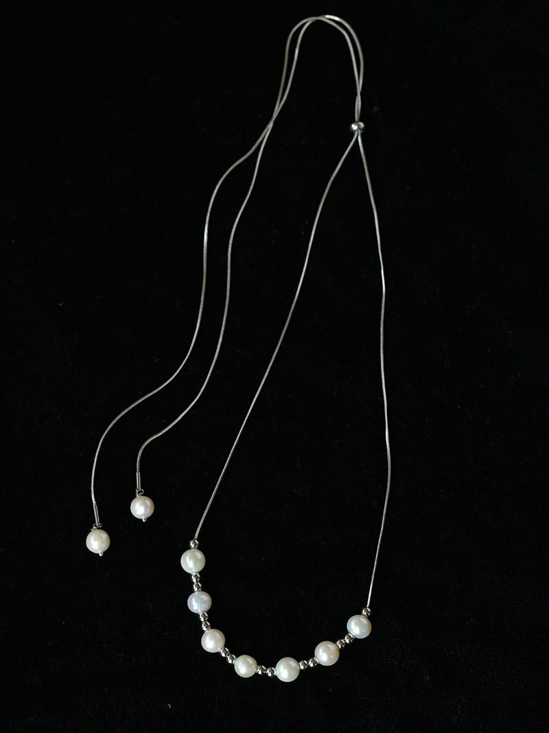 Multi-Wear Styles Adjustable Sliding Freshwater Pearl Smile Long Necklace - floysun