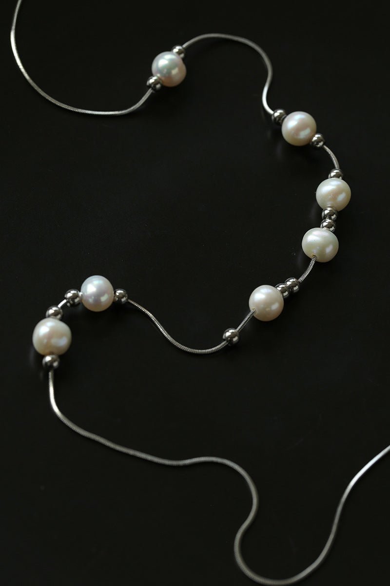 Multi-Wear Styles Adjustable Sliding Freshwater Pearl Smile Long Necklace - floysun