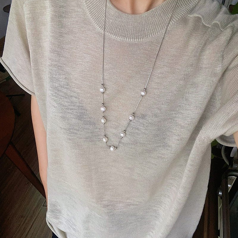 Multi-Wear Styles Adjustable Sliding Freshwater Pearl Smile Long Necklace - floysun