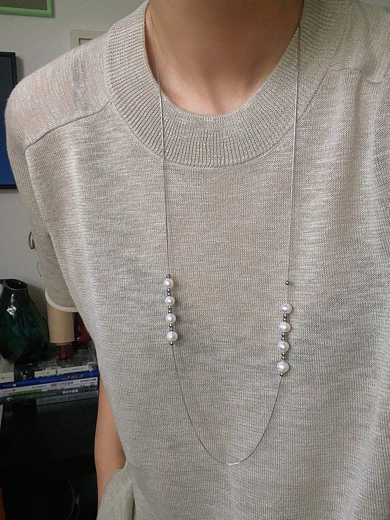 Multi-Wear Styles Adjustable Sliding Freshwater Pearl Smile Long Necklace - floysun