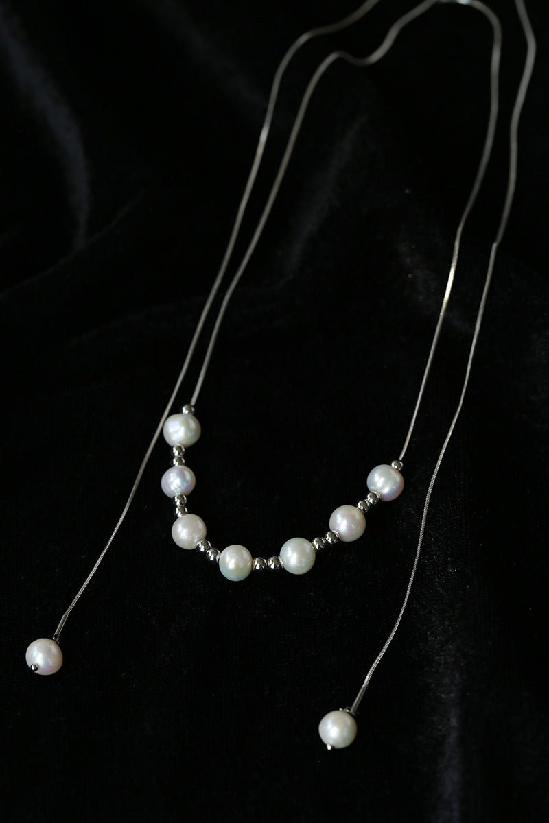 Multi-Wear Styles Adjustable Sliding Freshwater Pearl Smile Long Necklace - floysun