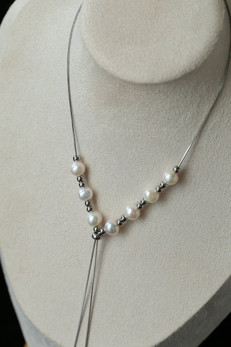 Multi-Wear Styles Adjustable Sliding Freshwater Pearl Smile Long Necklace - floysun