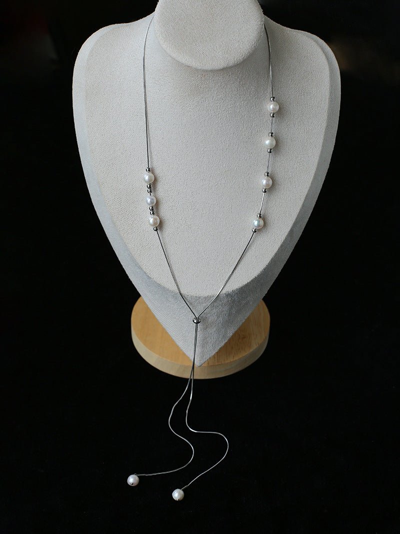 Multi-Wear Styles Adjustable Sliding Freshwater Pearl Smile Long Necklace - floysun