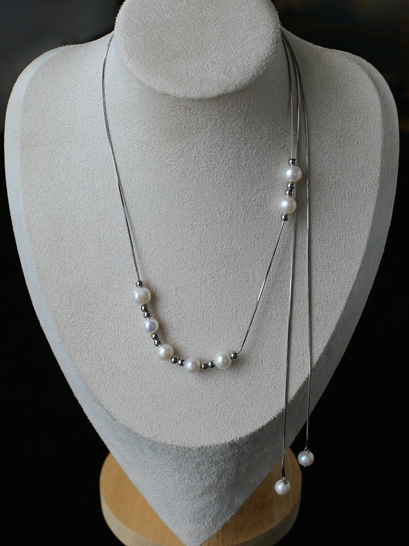 Multi-Wear Styles Adjustable Sliding Freshwater Pearl Smile Long Necklace - floysun