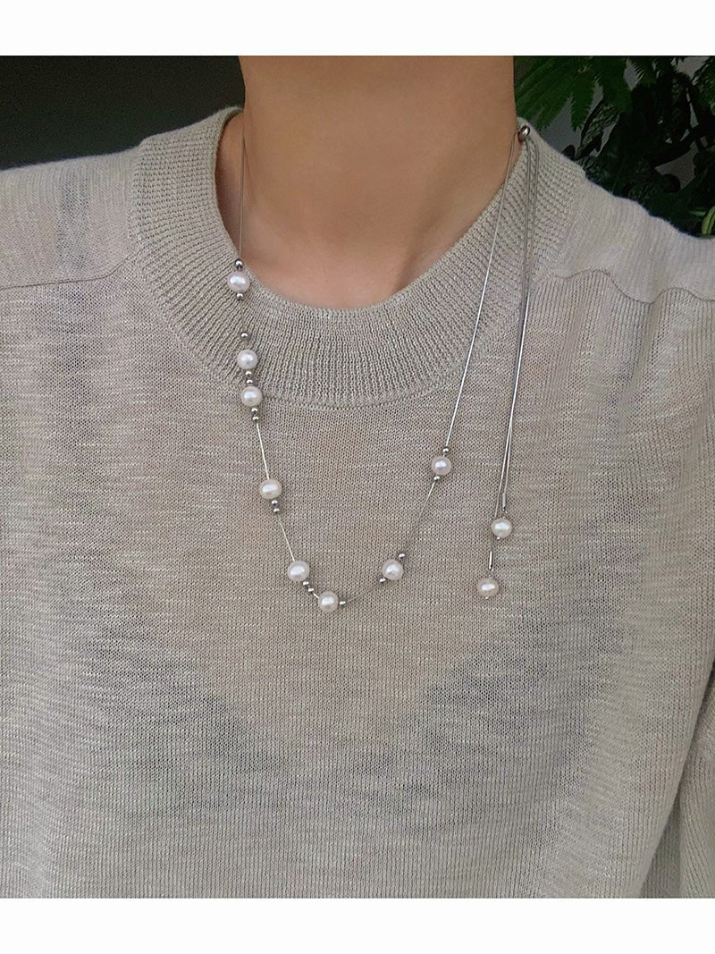 Multi-Wear Styles Adjustable Sliding Freshwater Pearl Smile Long Necklace - floysun