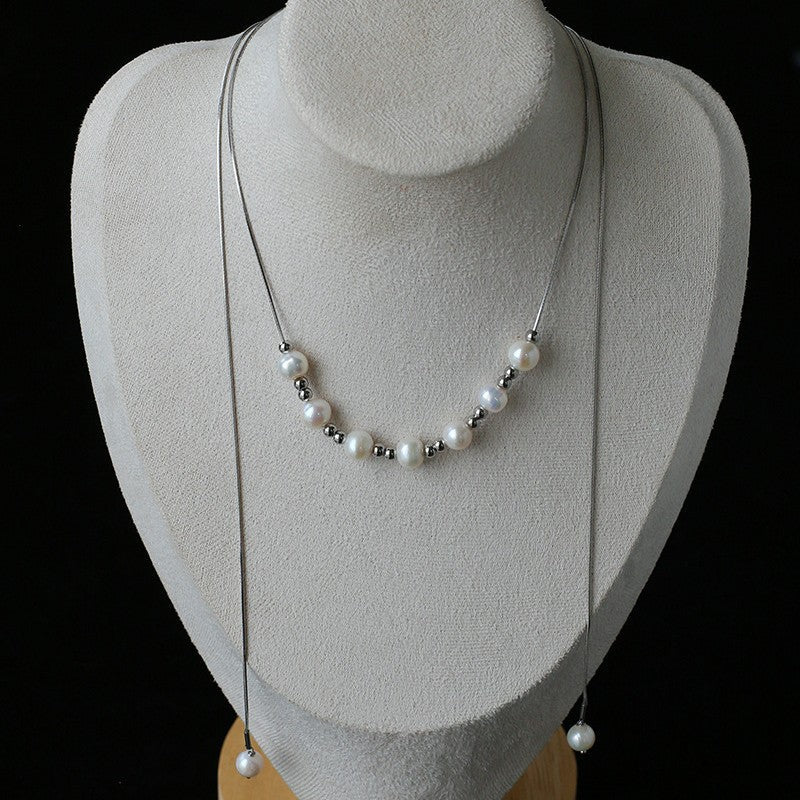 Multi-Wear Styles Adjustable Sliding Freshwater Pearl Smile Long Necklace - floysun