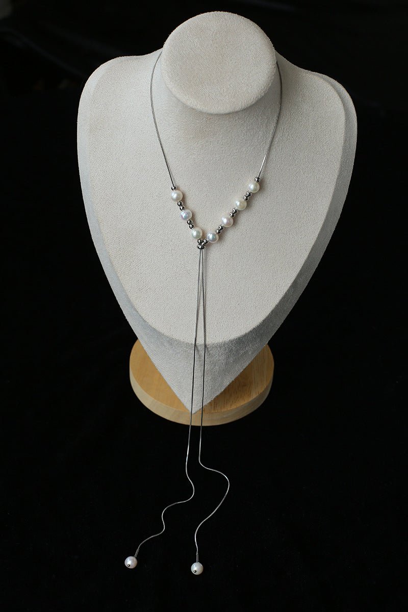 Multi-Wear Styles Adjustable Sliding Freshwater Pearl Smile Long Necklace - floysun
