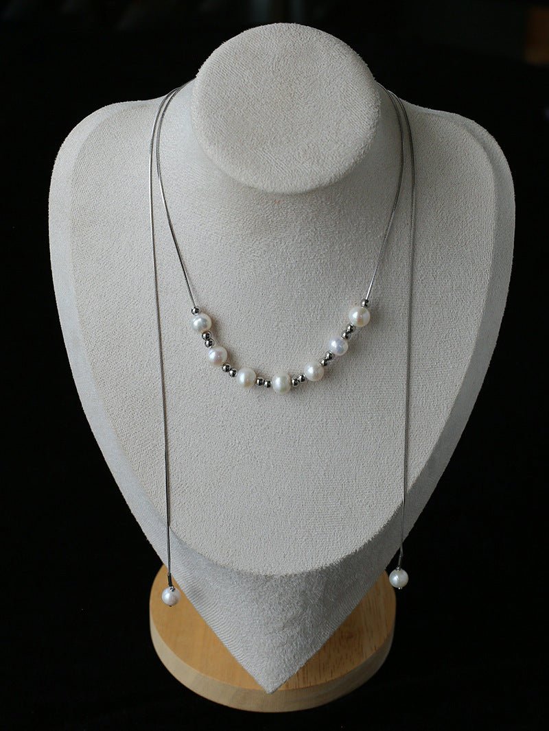 Multi-Wear Styles Adjustable Sliding Freshwater Pearl Smile Long Necklace - floysun
