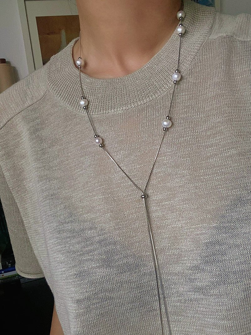 Multi-Wear Styles Adjustable Sliding Freshwater Pearl Smile Long Necklace - floysun