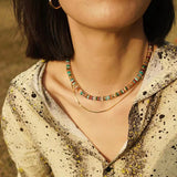 Multicolor Gemstone & Mother of Pearl Disc Bead Necklace - floysun