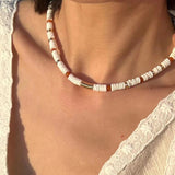 Multicolor Gemstone & Mother of Pearl Disc Bead Necklace - floysun