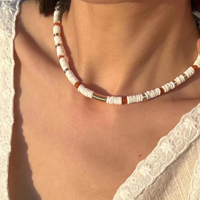 Multicolor Gemstone & Mother of Pearl Disc Bead Necklace - floysun