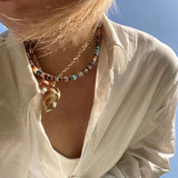 Multicolor Gemstone & Mother of Pearl Disc Bead Necklace - floysun