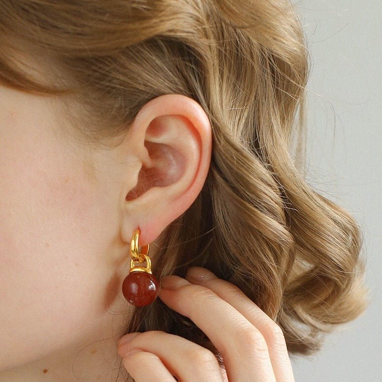Multicolored Agate Sphere Hoop Earrings - floysun
