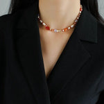 Multiple Irregular Colored Agate Jade Necklace - Red - floysun