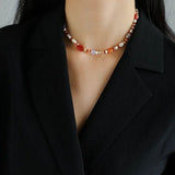 Multiple Irregular Colored Agate Jade Necklace - Red - floysun