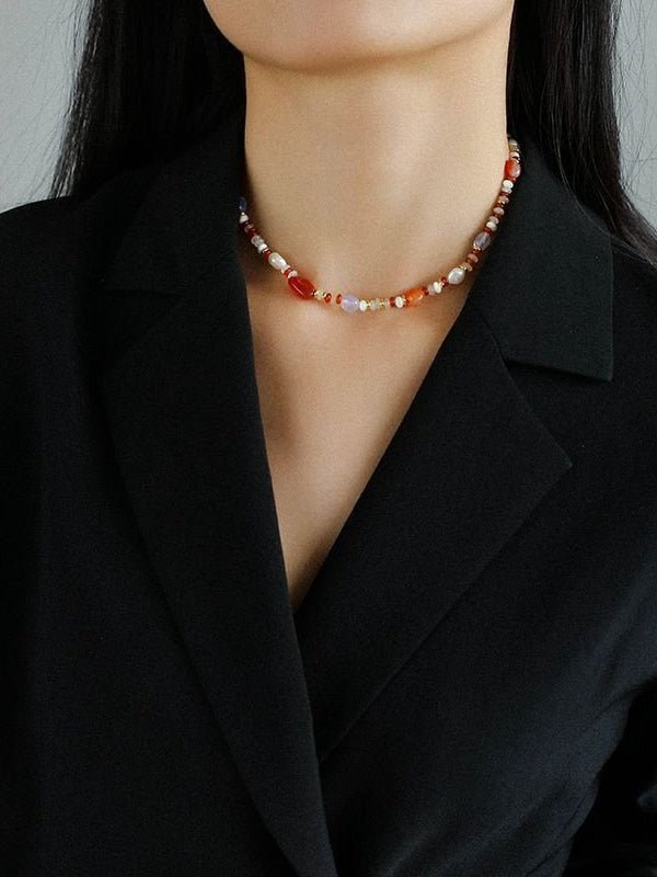 Multiple Irregular Colored Agate Jade Necklace - Red - floysun