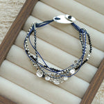 Multi‑Strand Blue Cord Hematite Black Spinel Beaded Bracelet - floysun