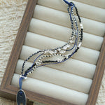 Multi‑Strand Blue Cord Hematite Black Spinel Beaded Bracelet - floysun