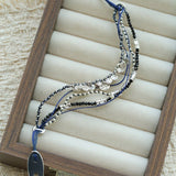 Multi‑Strand Blue Cord Hematite Black Spinel Beaded Bracelet - floysun