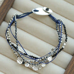 Multi‑Strand Blue Cord Hematite Black Spinel Beaded Bracelet - floysun