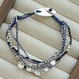 Multi‑Strand Blue Cord Hematite Black Spinel Beaded Bracelet - floysun