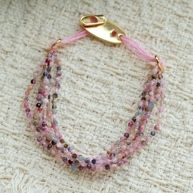 Multi‑Strand Pink Cord Tourmaline Beaded Bracelet - floysun