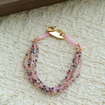 Multi‑Strand Pink Cord Tourmaline Beaded Bracelet - floysun