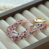 Multi‑Strand Pink Cord Tourmaline Beaded Bracelet - floysun