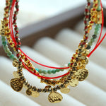 Multi‑Strand Red Cord Pyrite Amazonite Beaded Bracelet - floysun