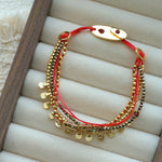Multi‑Strand Red Cord Pyrite Beaded Charm Bracelet - floysun