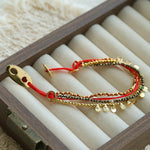 Multi‑Strand Red Cord Pyrite Beaded Charm Bracelet - floysun