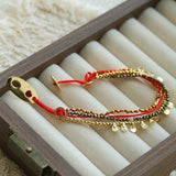Multi‑Strand Red Cord Pyrite Beaded Charm Bracelet - floysun