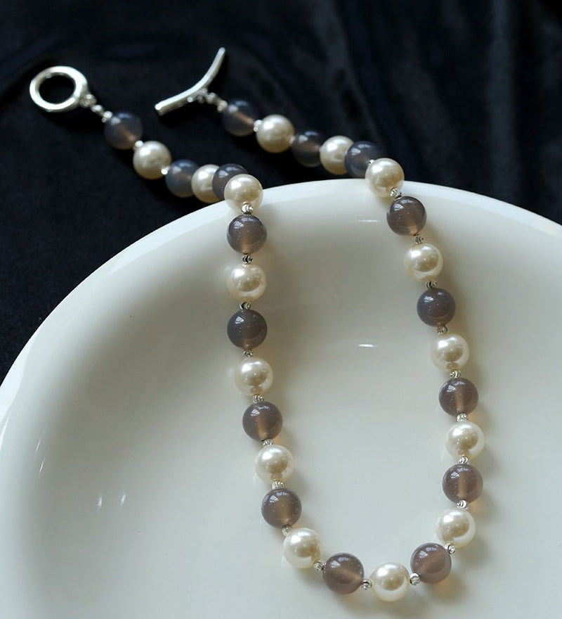 Mystic Grey Agate & Pearl Beaded Necklace - floysun
