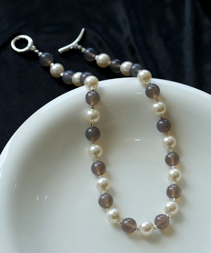 Mystic Grey Agate & Pearl Beaded Necklace - floysun