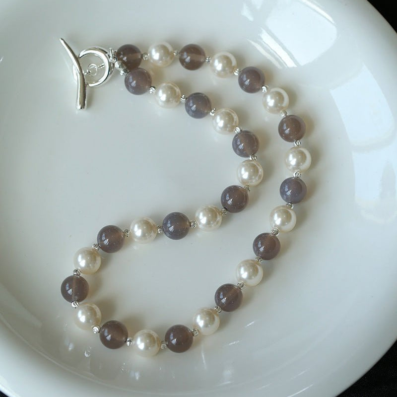 Mystic Grey Agate & Pearl Beaded Necklace - floysun