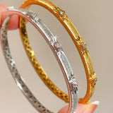 Narrow Brushed Ribbon Starburst Diamond Bangle - floysun