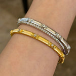 Narrow Brushed Ribbon Starburst Diamond Bangle - floysun