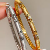 Narrow Brushed Ribbon Starburst Diamond Bangle - floysun