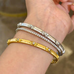 Narrow Brushed Ribbon Starburst Diamond Bangle - floysun
