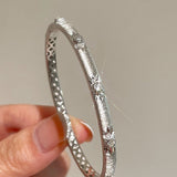 Narrow Brushed Ribbon Starburst Diamond Bangle - floysun
