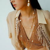 Natural Baroque Pearl Carved Hollow Flower Earrings - floysun