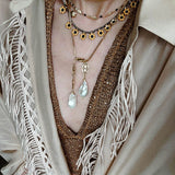 Natural Baroque Pearl Carved Hollow Flower Necklace - floysun