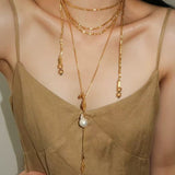 Natural Baroque Pearl Carved Hollow Flower Necklace - floysun