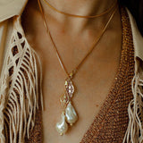 Natural Baroque Pearl Carved Hollow Flower Necklace - floysun